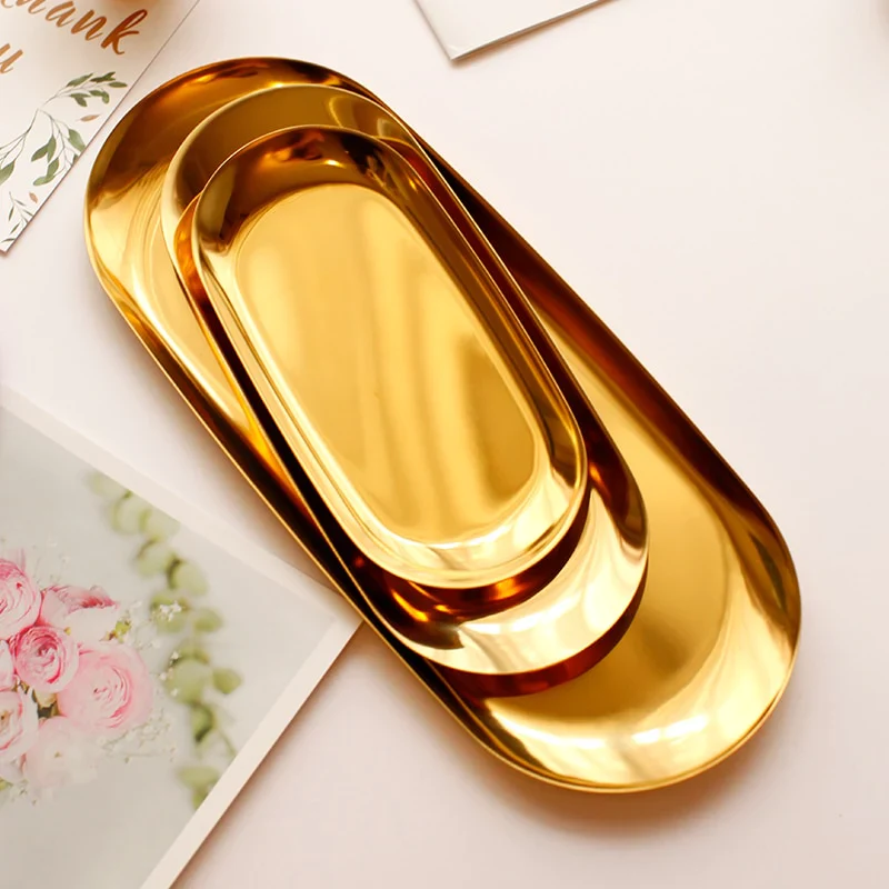 HULIANFU Nordic Oval Electroplated Metal Stainless Steel Swing Plate Creative Home Decoration Fruit Tray Tea Tray Storage Tray - Deanwangkt