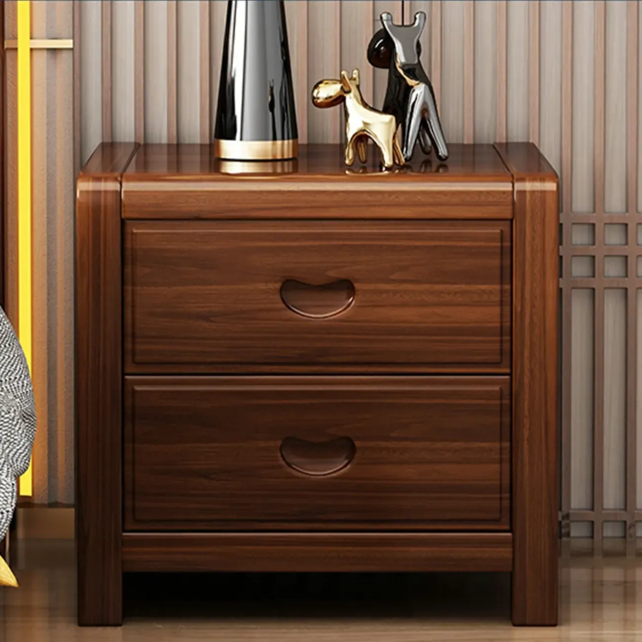 Traditional Nut-Brown 2-Drawer Wood Small Nightstand