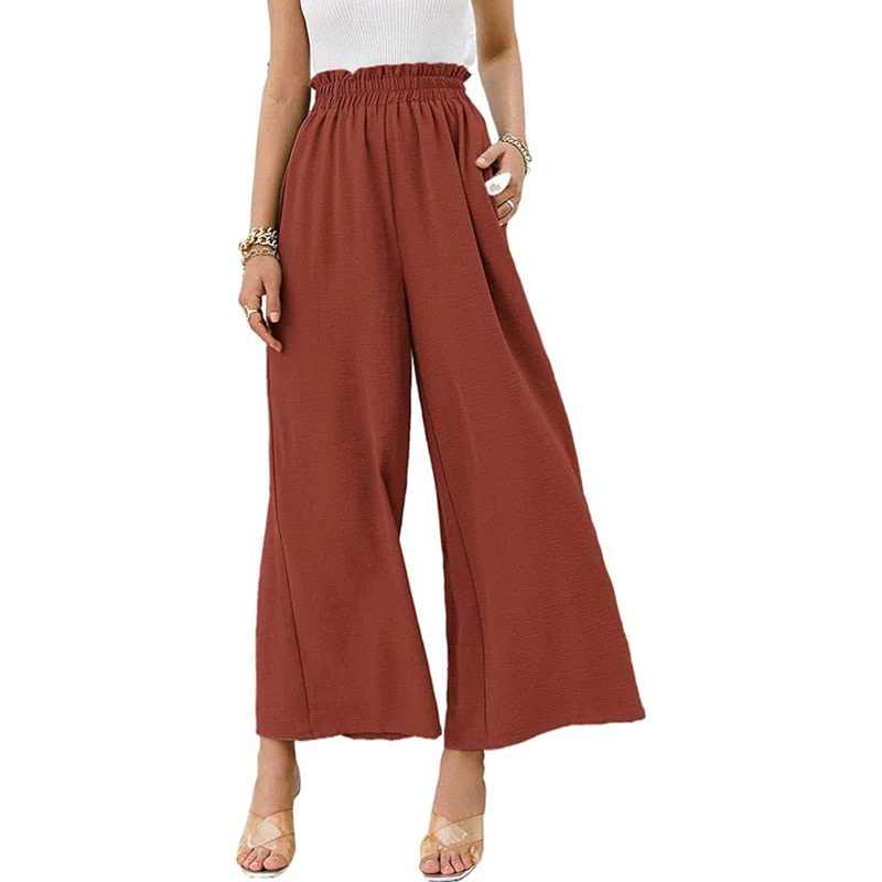 Hulianfu Autumn Summer Fashion Cotton Linen Pants Women Solid Fungus Edge High Waist Women's Trousers Wide Leg Casual Pants - Deanwangkt