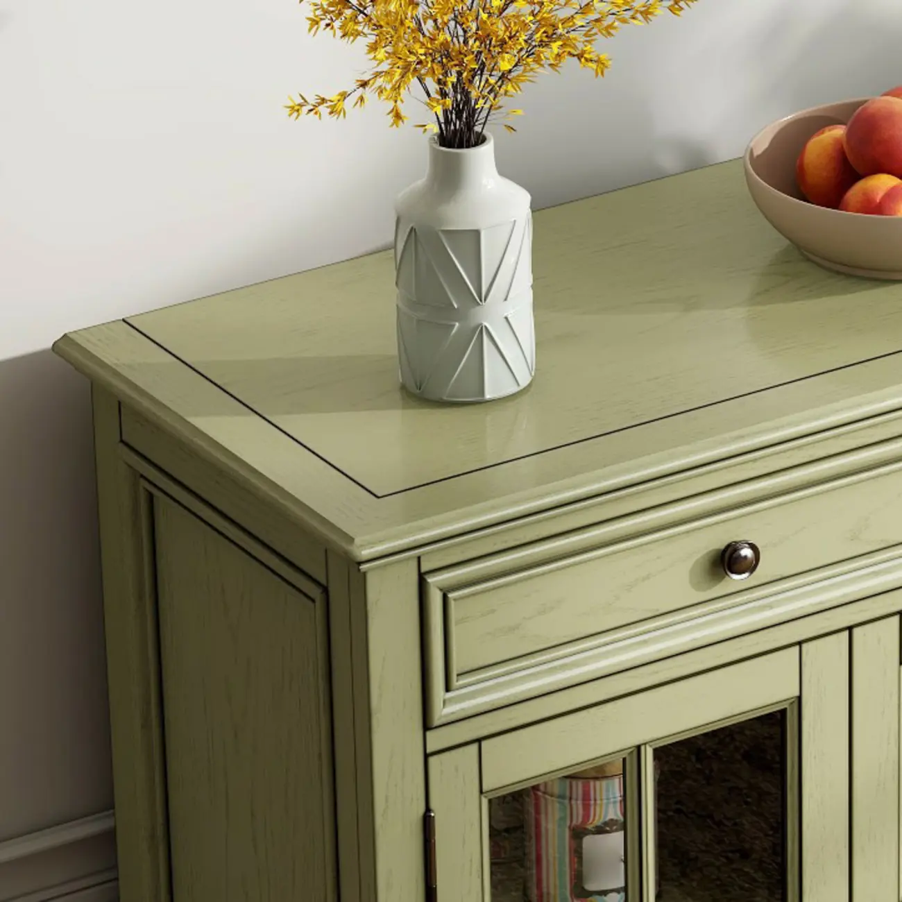 French Country Green Wooden Sideboard with Drawers