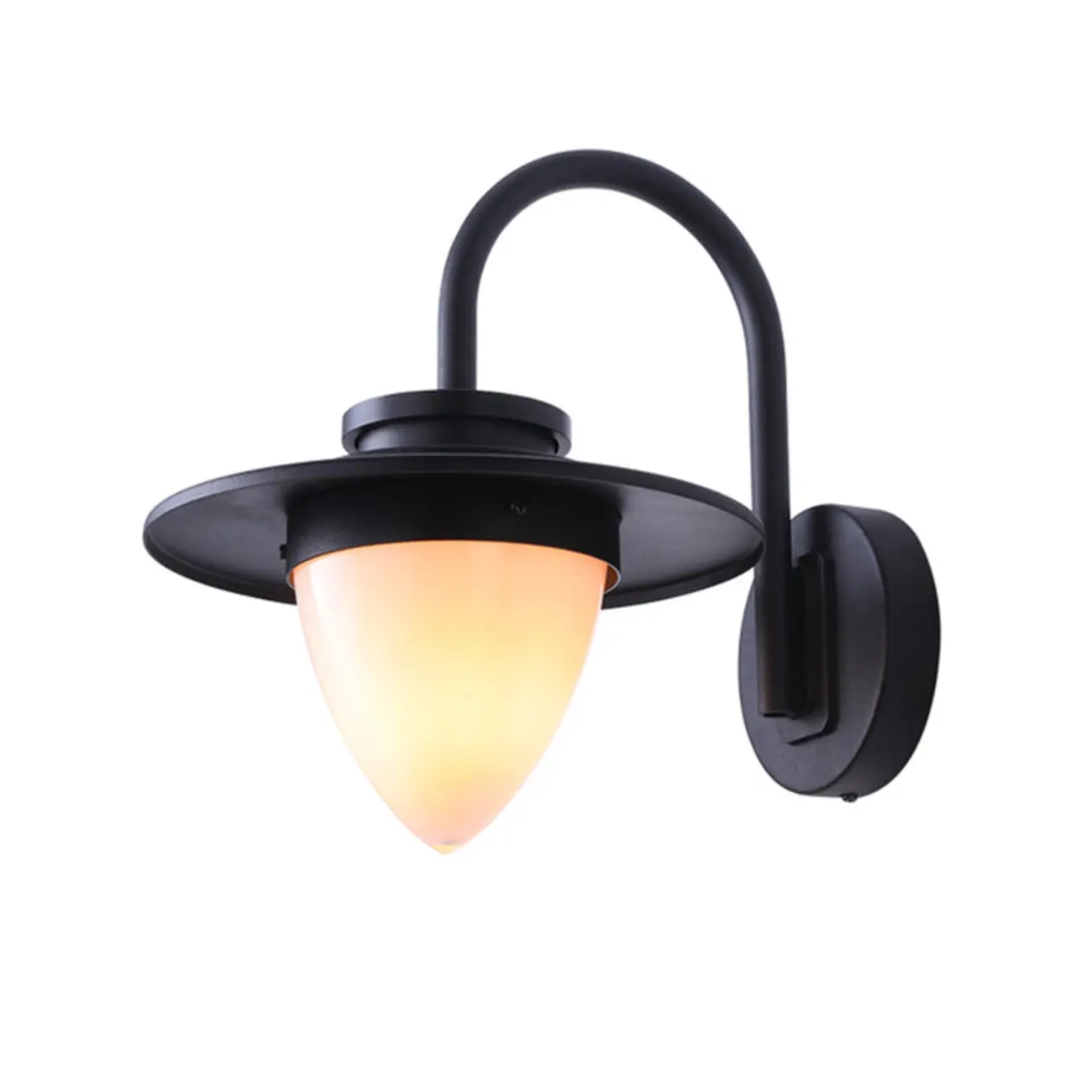 Modern Black Metal Cone Glass Outdoor Wall Light