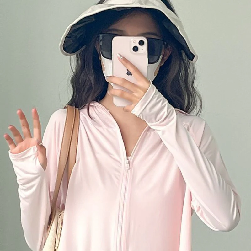Hulianfu Sun-proof Jackets Women Hooded Casual Summer Fashion Thin Chic Loose Sporty Korean Style 6 Colors All-match Breathable Simple - Deanwangkt