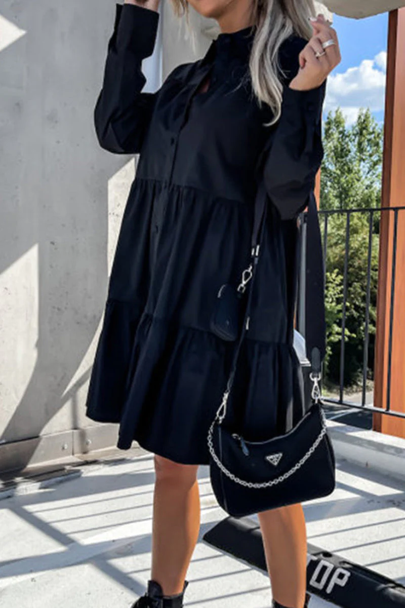 hulianfu Casual Buckle Turndown Collar Shirt Dress Dresses(4 Colors) - Deanwangkt
