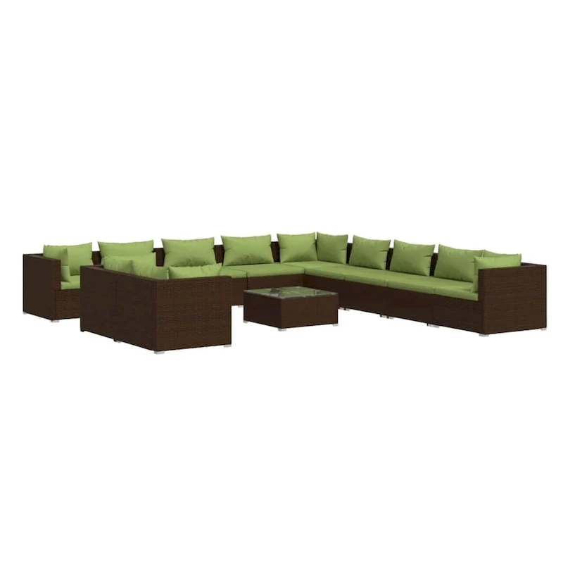 vidaXL Patio Lounge Set with Cushions Brown Poly Rattan - 27.6  x 27.6  x 24  - 27.6  x 27.6  x 24
