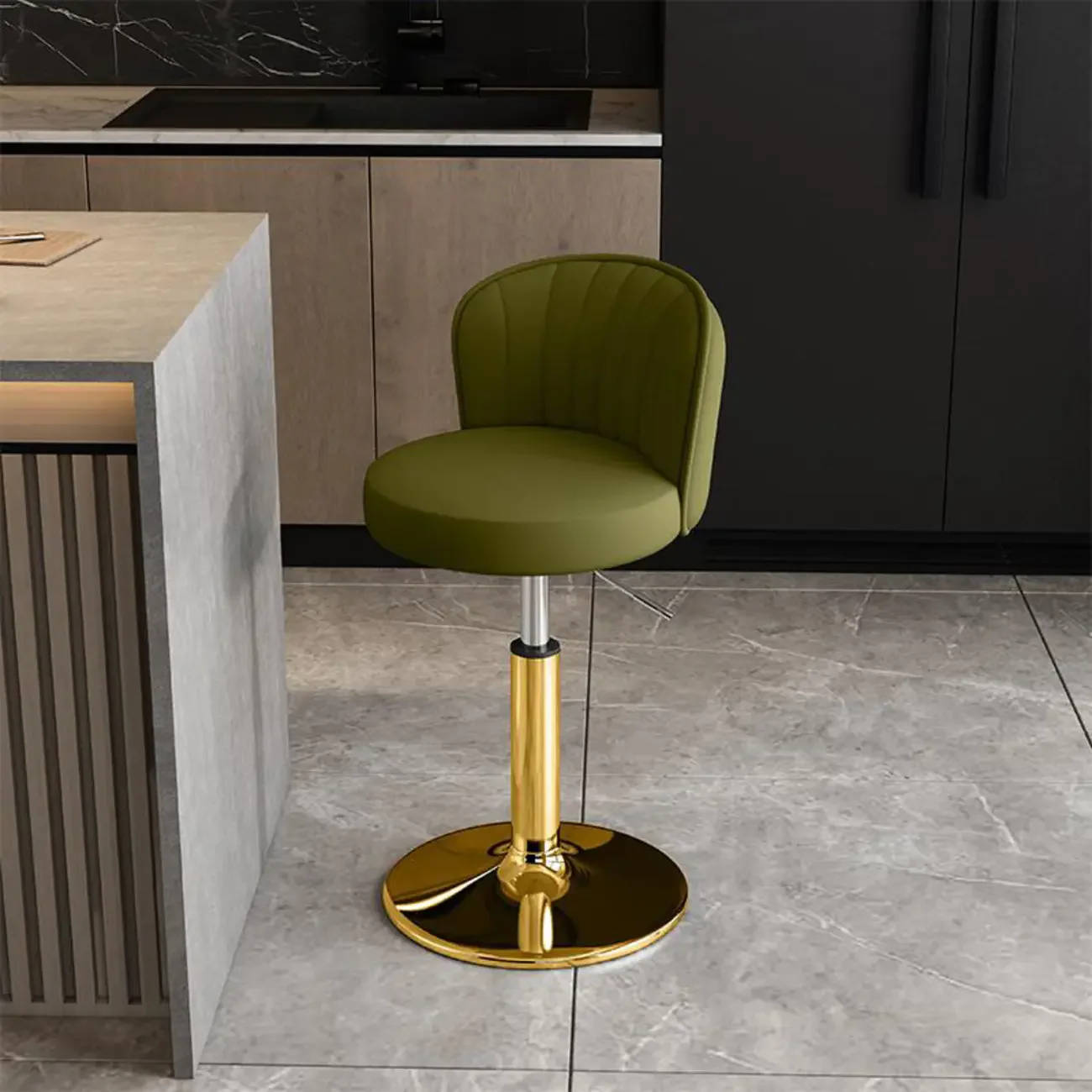 Modern Leather Adjustable Swivel Bar Stools with Back