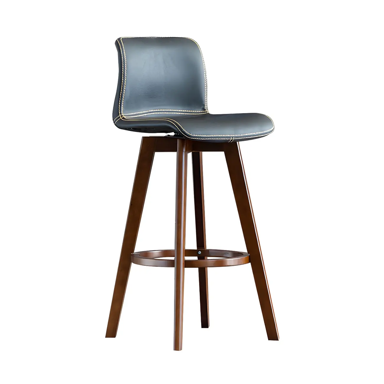 Mid-Century Distressed Leather Swivel Bar Stool with Back