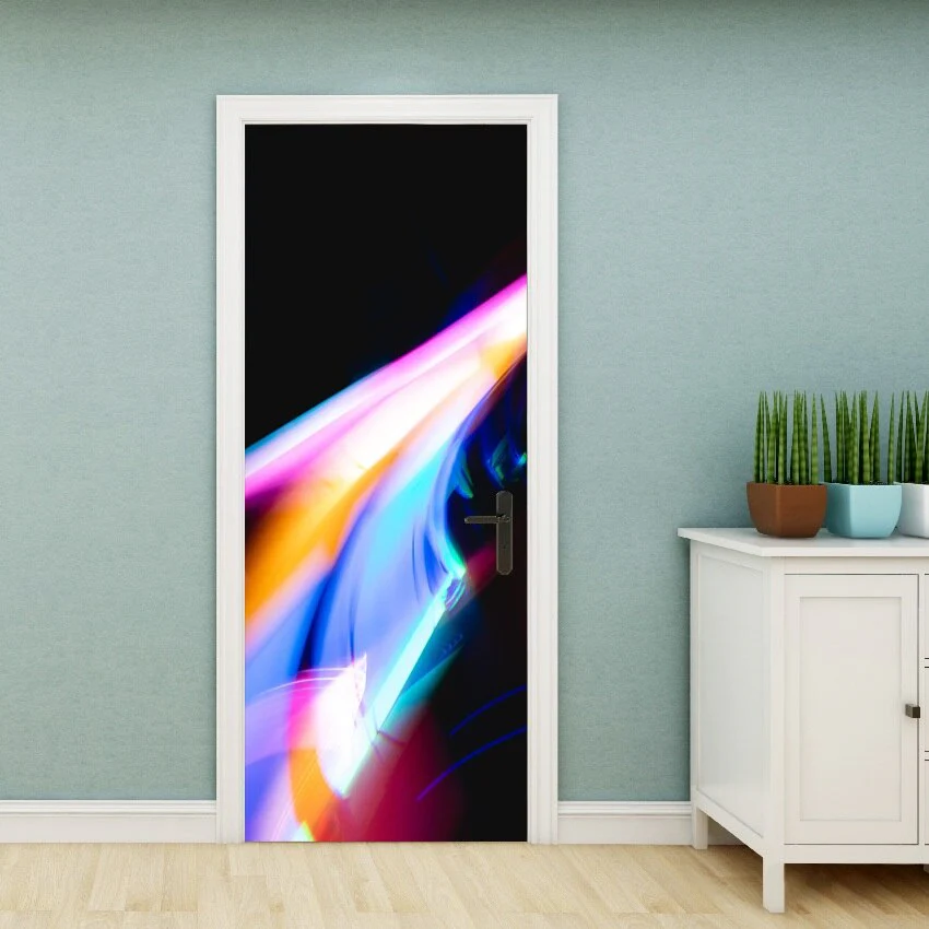 HULIANFU PVC Material Self-adhesive Door Stickers Art Colorful Light Tie-dye Blooming Abstract Home Decor Poster Door Decoration Stickers - Deanwangkt
