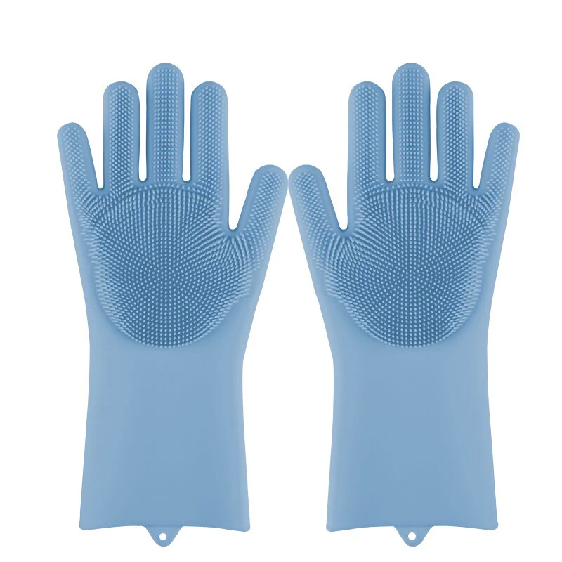 HULIANFU Silicone Dishwashing Cleaning Glove Magic Scrubber Sponge Rubber Glove for Washing Dish Kitchen Car Bathroom Pet Brush Cleaner - Deanwangkt