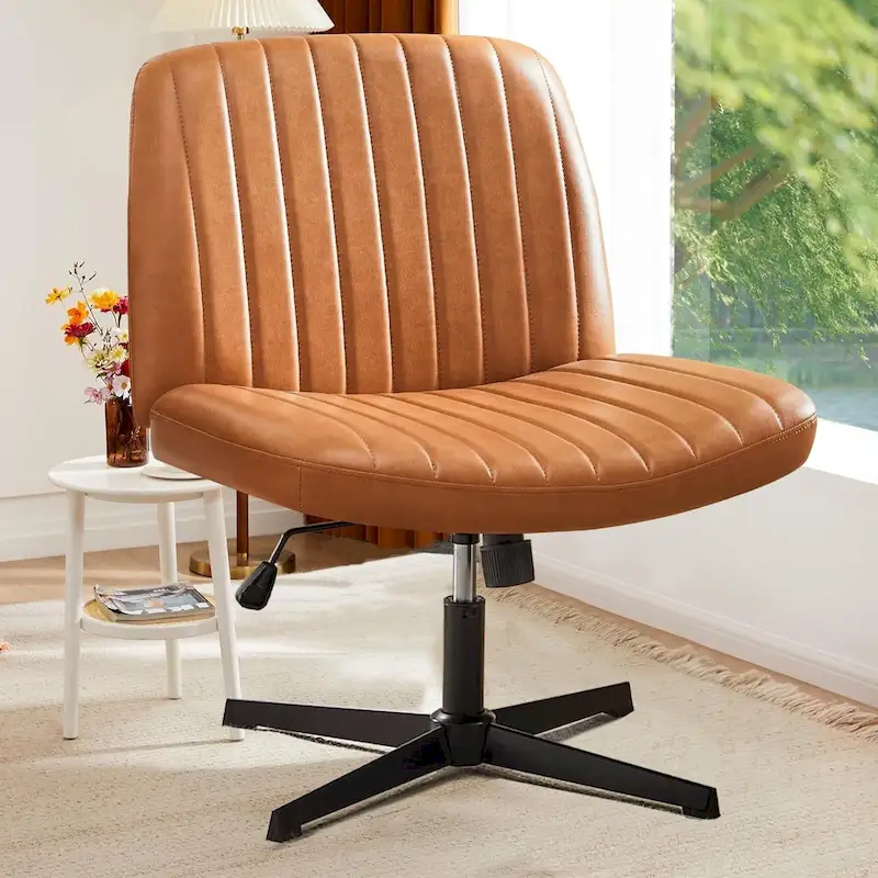 Cross Legged Armless Adjustable Swivel Padded Home Office Desk Chair No Wheels