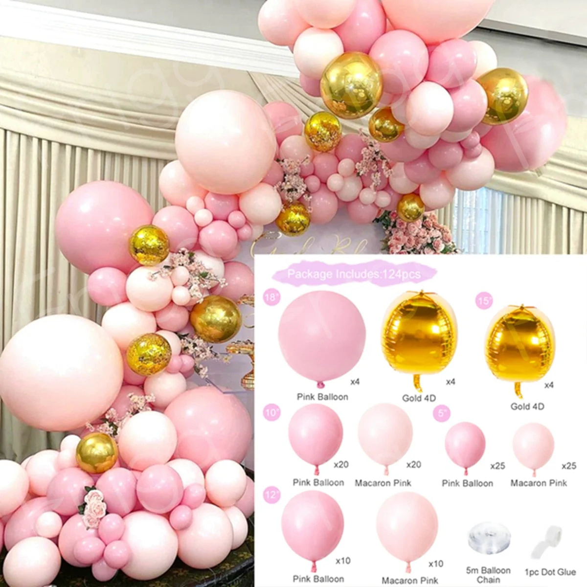 HULIANFU Macaron Pink Balloon Garland Arch Kit Wedding Birthday Party Decoration Kids Globos Rose Gold Confetti Latex Ballon Baby Shower - Deanwangkt