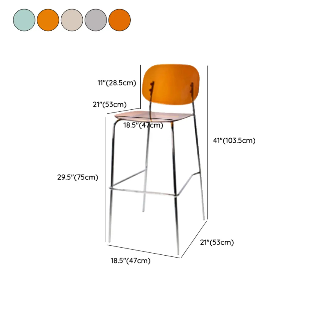 Scandinavian Square Seat Counter Height Acrylic Bar Stools