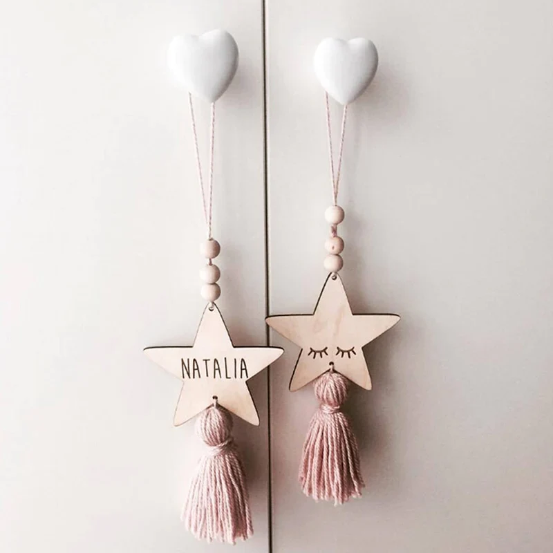 HULIANFU Nordic Style Wall Hanging Ornament For Photography Props Cute Star Shape Wooden Beads Tassel Pendant Baby Room Decoration - Deanwangkt
