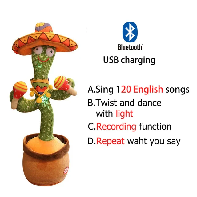 HULIANFU New Electronic Dancing Cactus Singing Dancing Decoration Gift for Kids Funny Early Education Toys Knitted Fabric Plush Toys - Deanwangkt