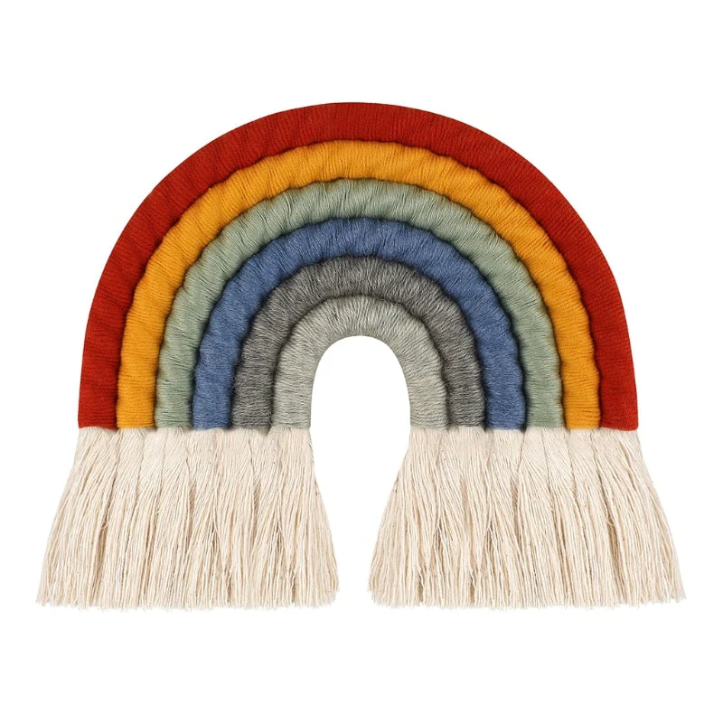HULIANFU Lines Macrame Rainbow Hanging Ornament DIY Rope Handmade Woven Wall Decor Baby Girls Room Decor Home Nursery Decor - Deanwangkt