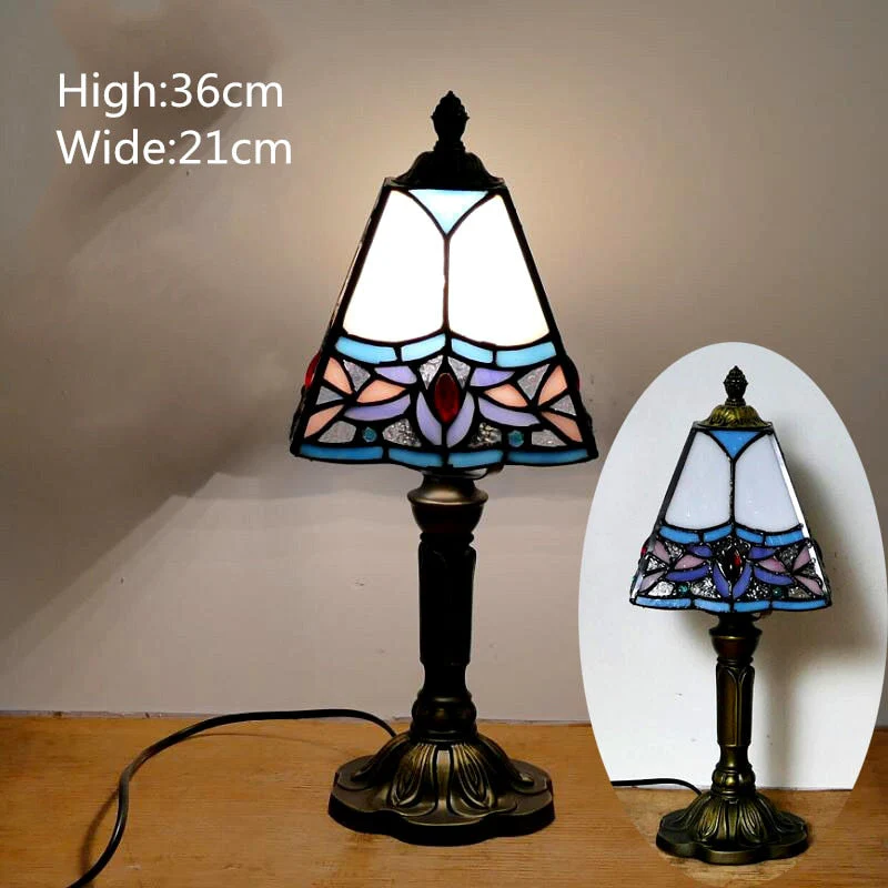 HULIANFU 2026  Mediterranean Style Restaurant Bar Cafe LED Vintage Desk Lamp Bedside Colorful Glass Table Lamps Nightstand Light Bedroom Lamp - Deanwangkt