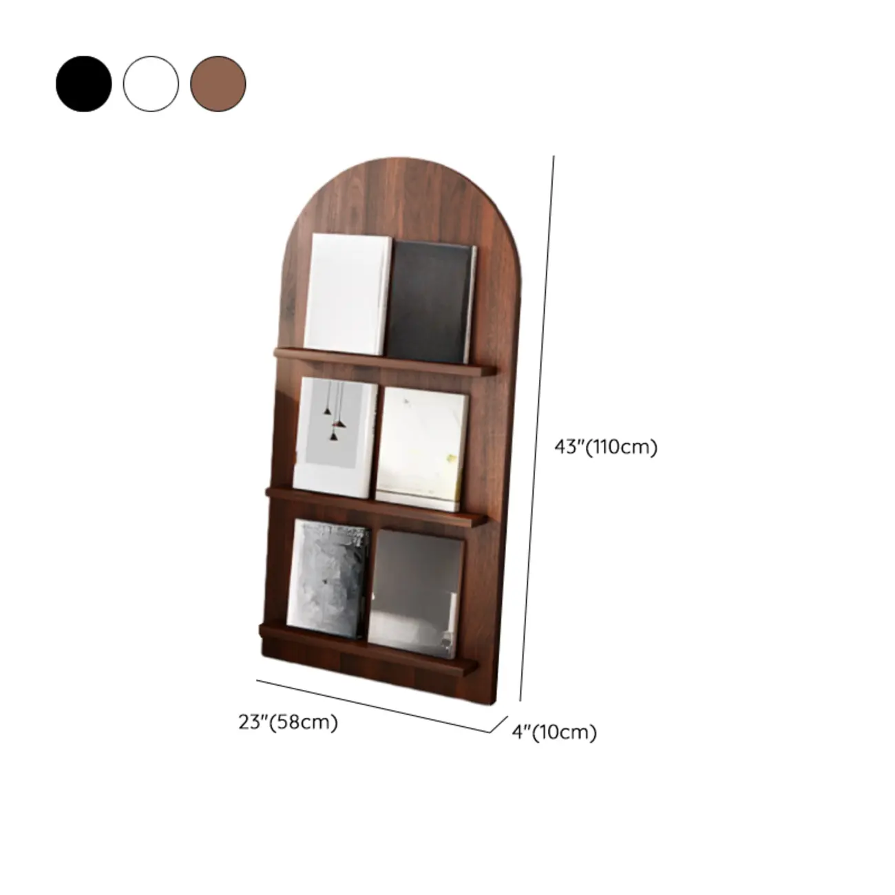 Shallow Simple 3-Shelf Ached Wood Bookcase with Closed Back