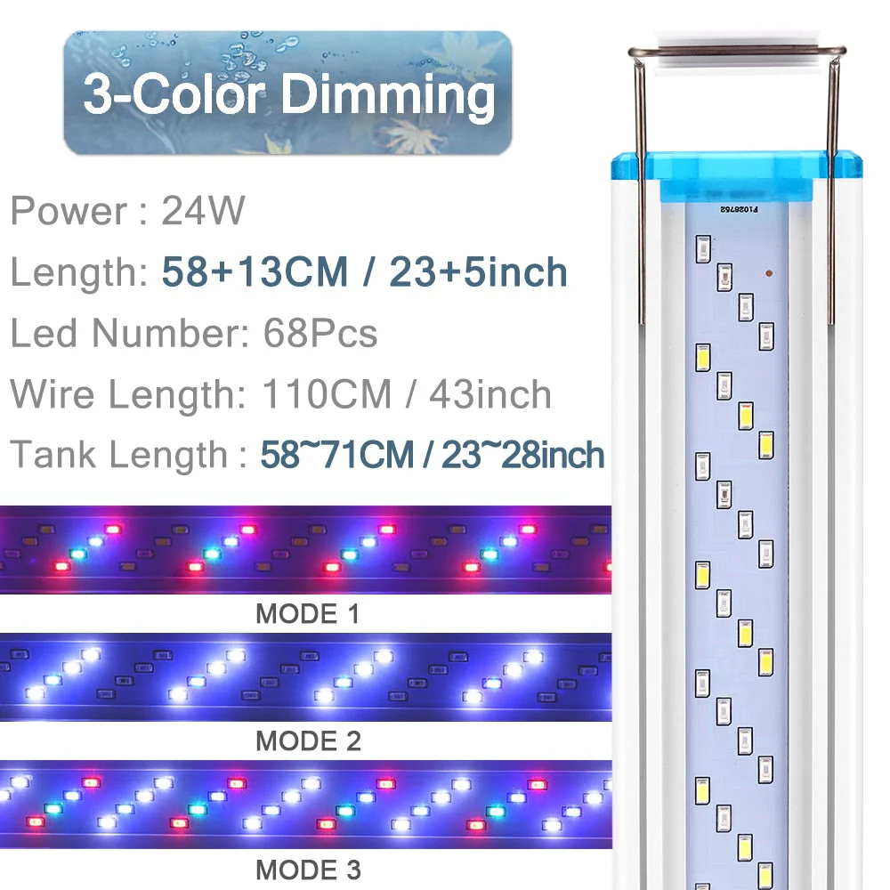 HULIANFU Super Slim LEDs Aquarium Lighting Aquatic Plant Light 18-75CM Extensible Waterproof Clip on Lamp For Fish Tank 90-260V - Deanwangkt