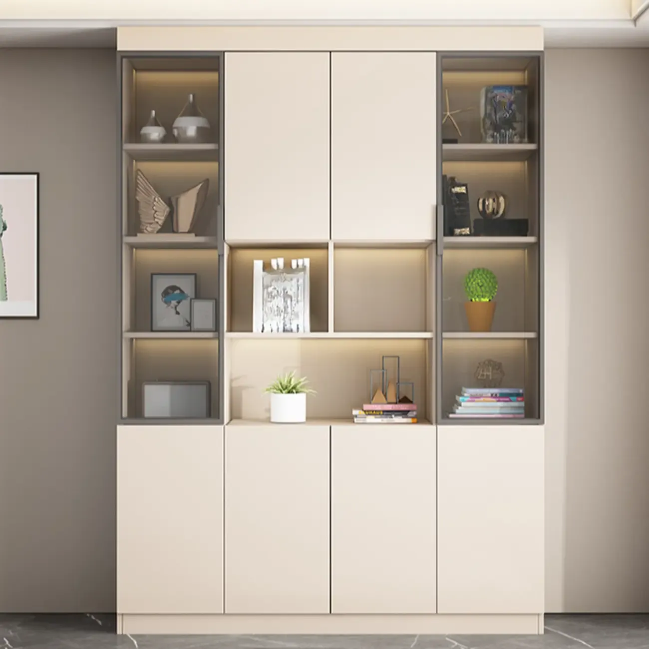 Large Wood Floor to Ceiling Open Storage Display Cabinet