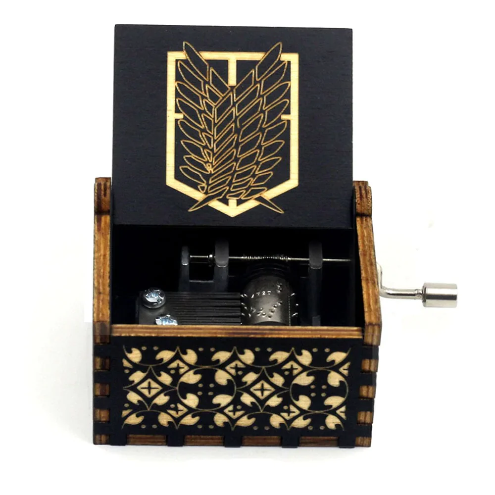 HULIANFU New Attack On Titan Queen Music Box Antique Carved Wooden Hand Cranks Power Game Crossing Rainbow Christmas Birthday Gifts - Deanwangkt
