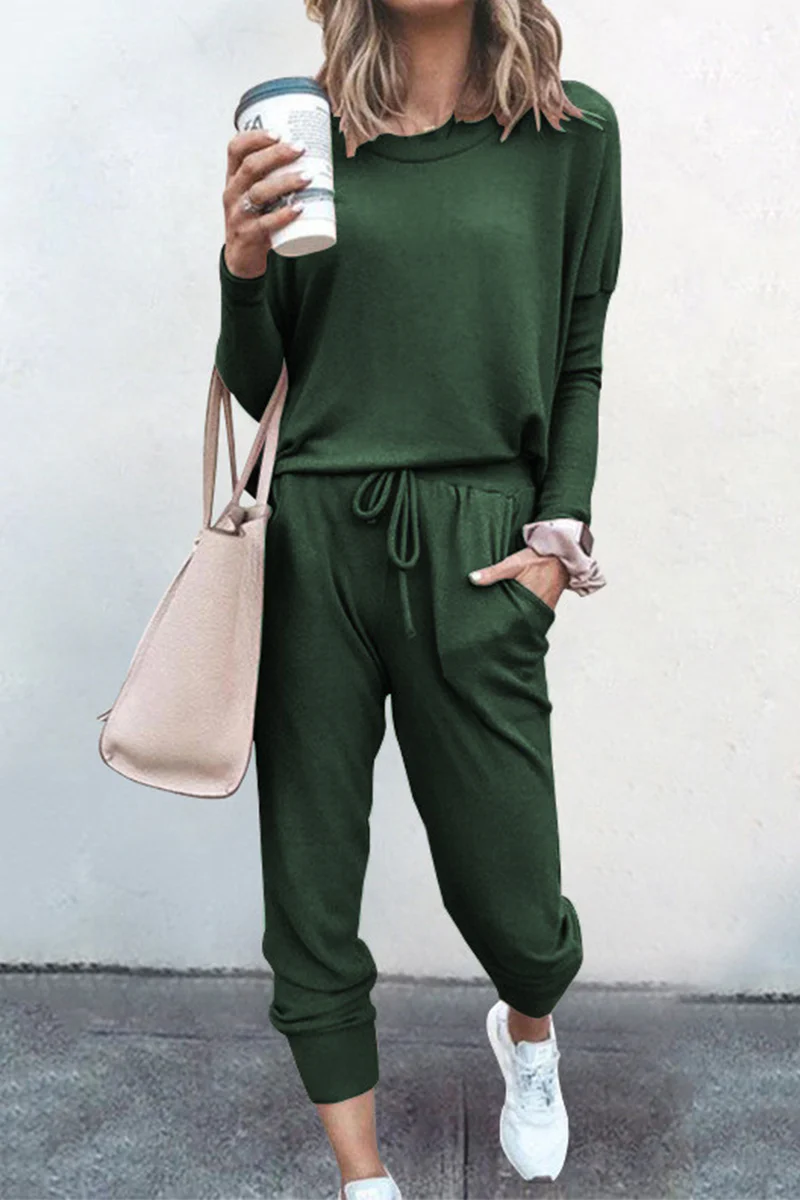 hulianfu Fashion Solid Patchwork O Neck Long Sleeve Two Pieces(6 Colors) - Deanwangkt