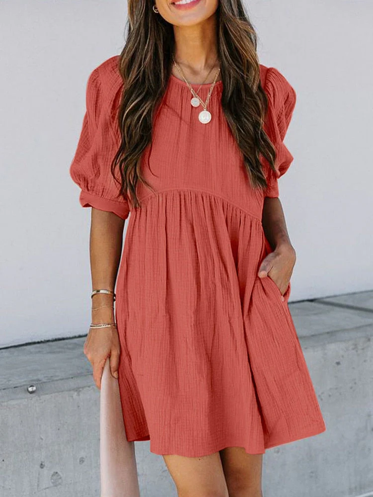 Hulianfu Summer Short-sleeved Dress Fashion New Loose Puff Sleeves Oversize Breasted Solid Color Dress Dresses Women - Deanwangkt