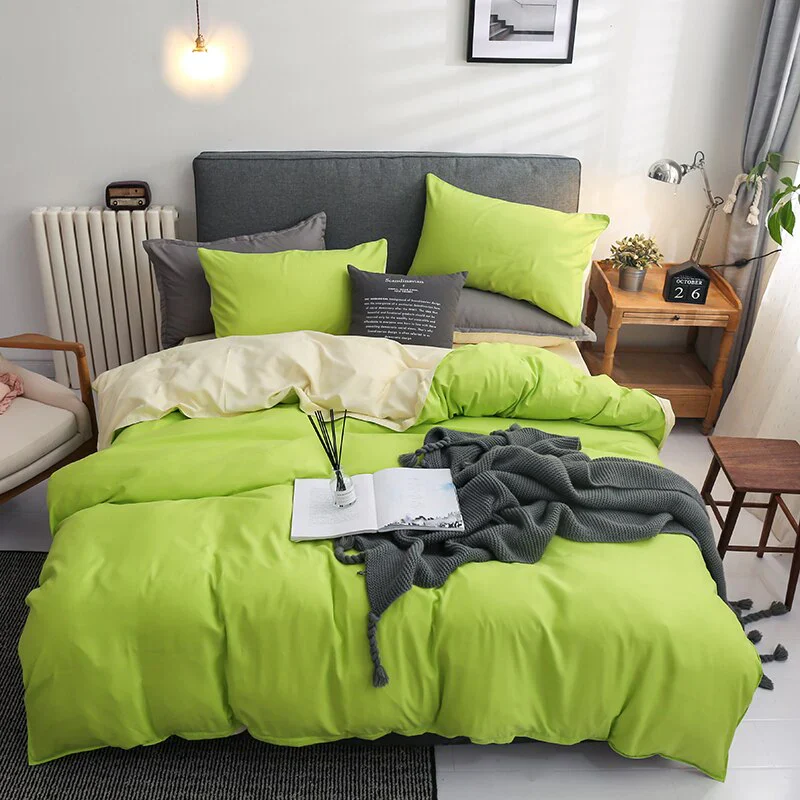 HULIANFU Nordic Double Color Bedding Set Single Queen King Duver Cover Set 240x220 Bed Sheet Bed Linen Pillowcase Gray Pink Quilt Covers - Deanwangkt