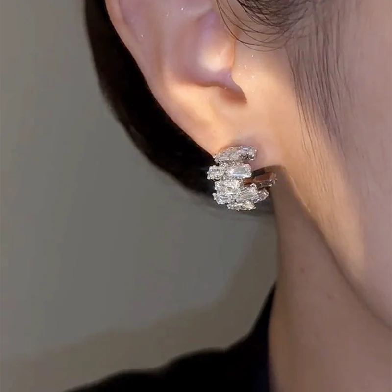 Exquisite light luxury zircon stud earrings  new popular simple super flash high-end earrings personalized silver needle earrings - Deanwangkt
