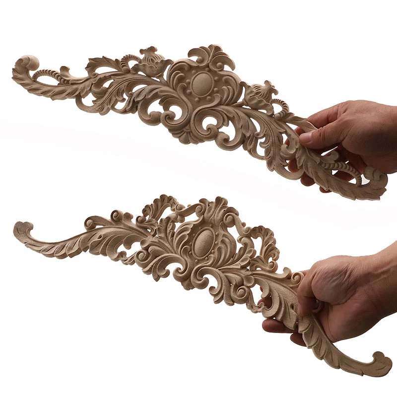 HULIANFU Long Rose Flower Exquisite Carving Natural Wood Appliques Furniture Wooden Mouldings Wmqe Vintage Unpainted Decoration Decal - Deanwangkt