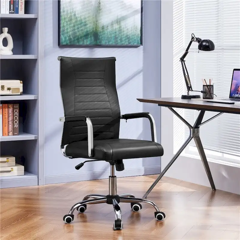 Yaheetech Modern Faux Leather Office Desk Chair with Metal Base - N/A