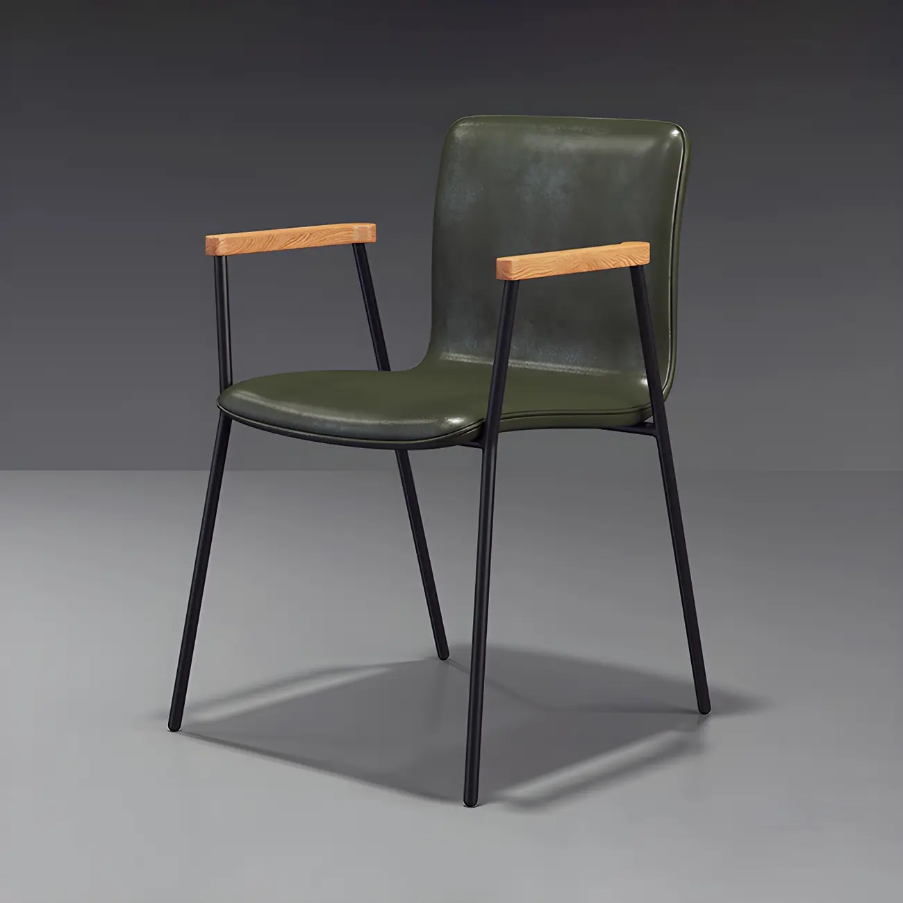 Leather Metal Legs Armrest Backrest Dining Chair