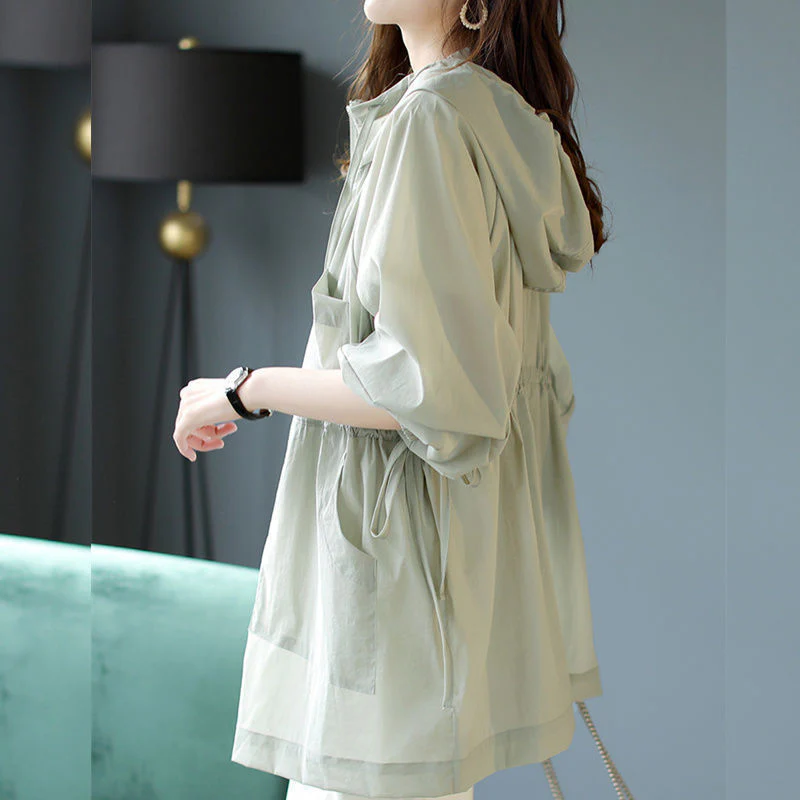 Hulianfu Jackets Women Hooded Fashion Thin Sheer Chic Soft Summer Femme Solid Ins Korean Style Sun-proof Harajuku High Street Holiday New - Deanwangkt