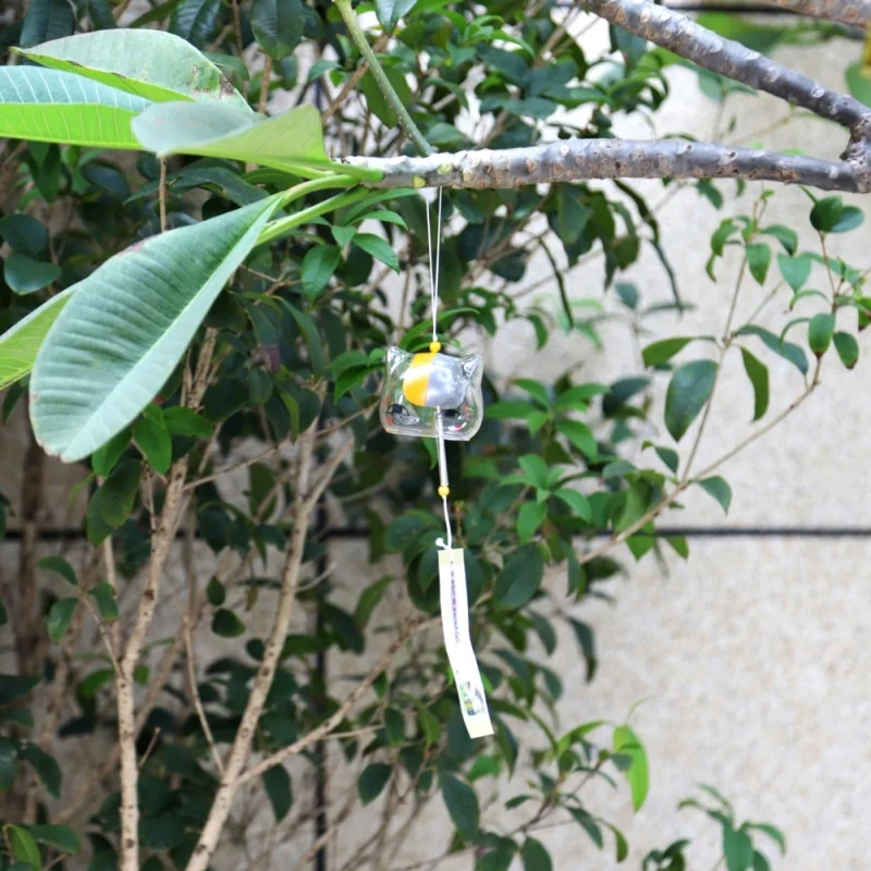 HULIANFU New Glass Cat Pattern Wind Chime Bell Japenese Home Garden Hanging Decor DIY Gift - Deanwangkt