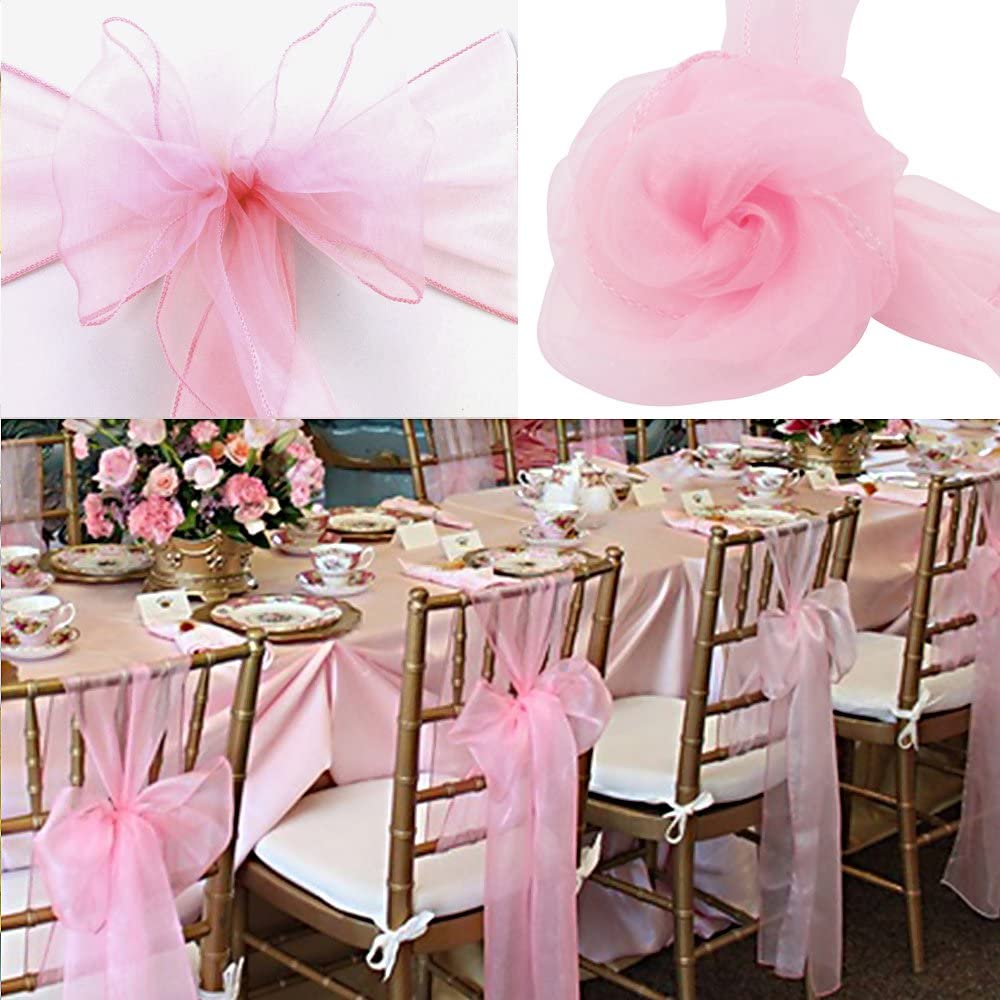 HULIANFU Wedding Decoration Organza Chair Sashes Bow For Party Christmas Halloween hotel Chair Decoration Supplies(Pack of 50pcs  pink) - Deanwangkt