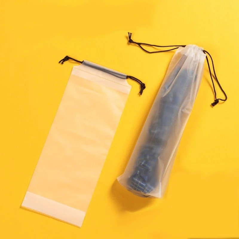 HULIANFU Matte Translucent Plastic Bag Umbrella Storage Bag Reusable Portable Umbrella Drawstring Storage Cover Home Storage Organizer - Deanwangkt