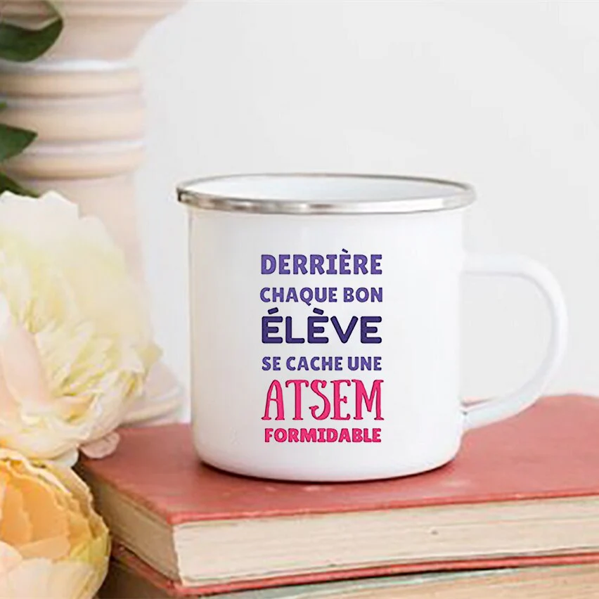 HULIANFU Merci Maîtresse/Atsem Print Coffee Mug Creative Enamel Cups Drinks Water Milk Cup Mug School Home Handle Drinkware Teacher Gifts - Deanwangkt