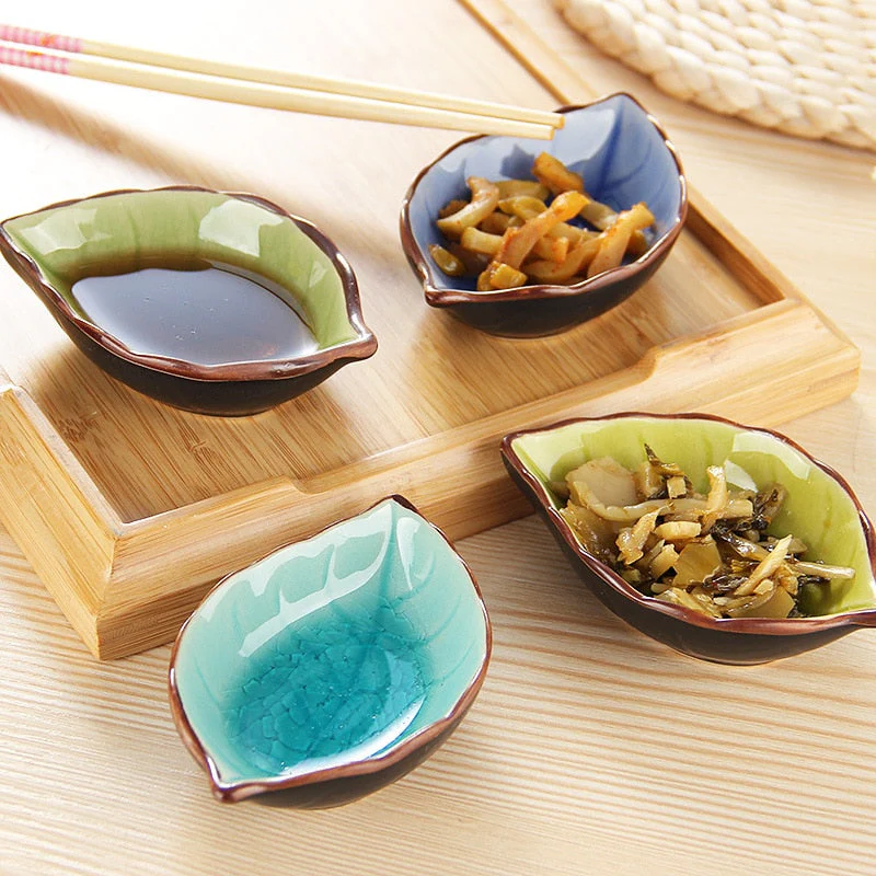 HULIANFU Japanese Leaf Ceramic Sauce Dish Kitchen Seasoning Plate Ice Cracked Glaze Sauce Small Dishes Fish Shaped Bowl For Kitchen - Deanwangkt