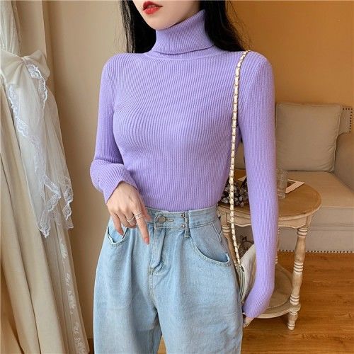 Women's Autumn Winter Turtleneck Pullovers Sweater Woman Primer Shirt Long Sleeve Short Slim-fit tight Jumper Top Solid - Deanwangkt