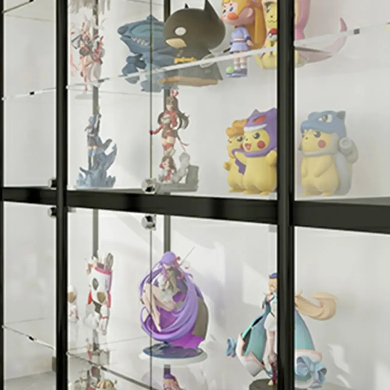 Black Metal Frame Clear Glass Shelf Curio Cabinet