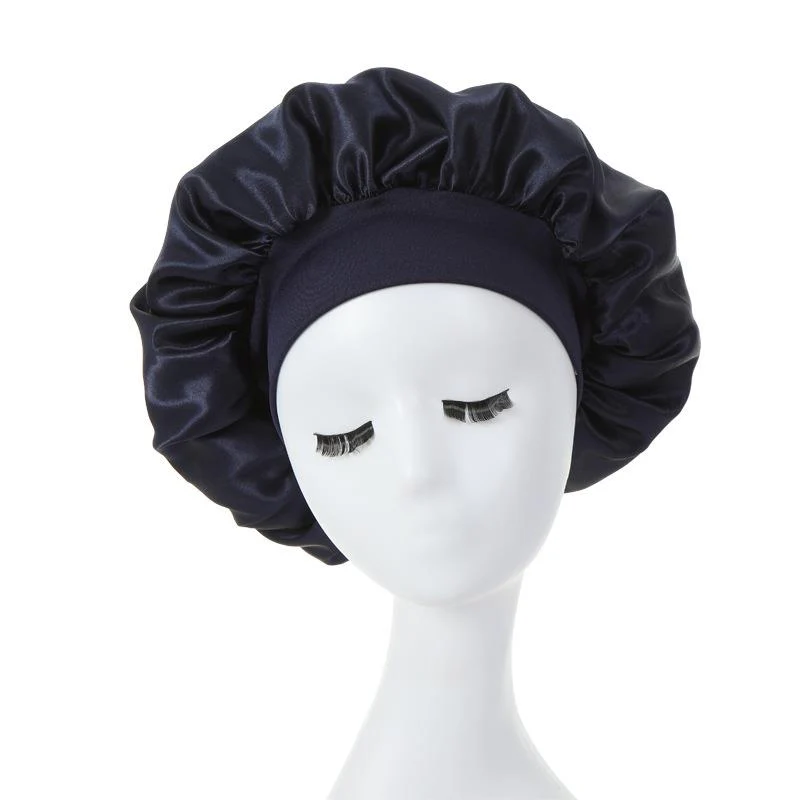 HULIANFU Women Night Sleep Hair Caps Silky Bonnet Satin Double Layer Adjust Head Cover Hat For Curly Springy Hair Styling Accessories - Deanwangkt