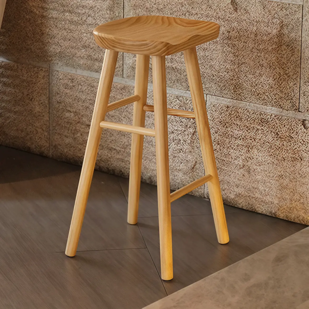 Natural Finish Backless Wooden Bar Stools