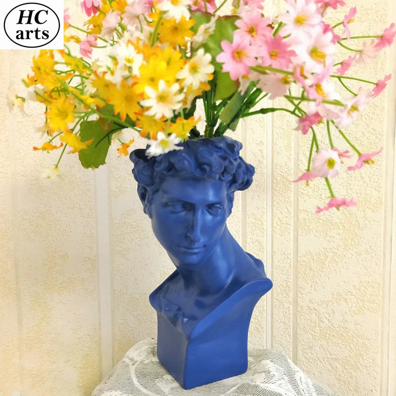 HULIANFU W&G Nordic Vase Home Decor Vase Creative Human Head Portrait Flower Vases Room Decoration Resin David Flower Vase Room Decor - Deanwangkt