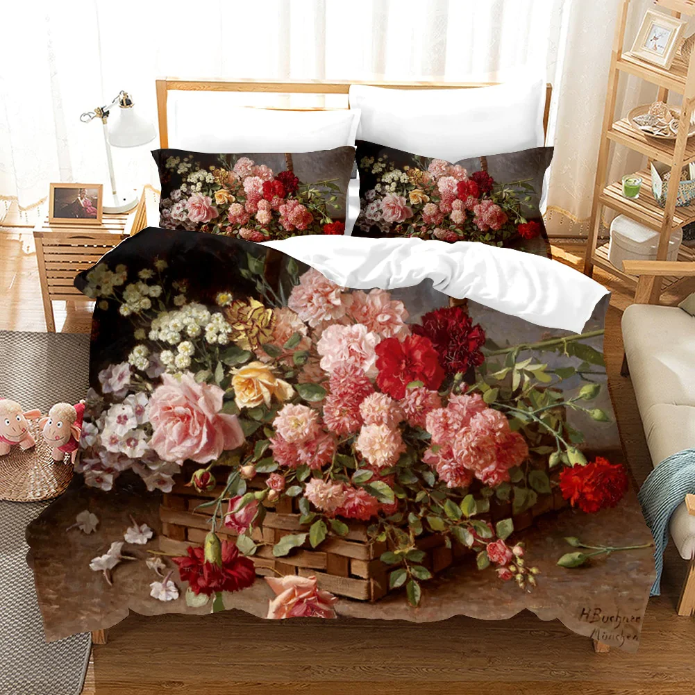 HULIANFU Oil Painting Flowers Digital Printing Bedding Sets Children Adult Bedclothes Quilt Art Duvet Cover Set Single King Queen Size - Deanwangkt