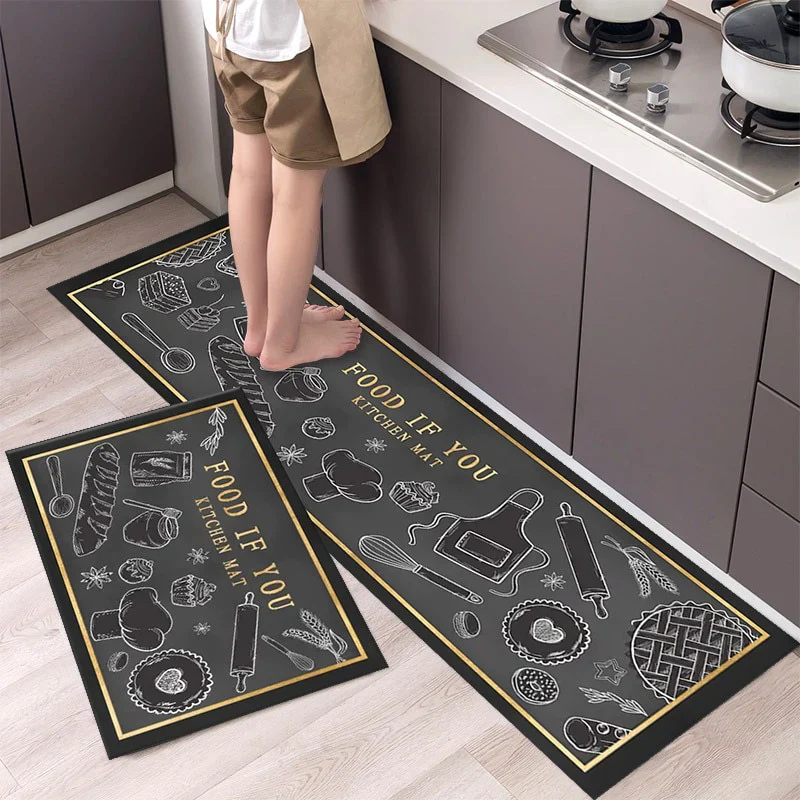HULIANFU New Hot Sale Kitchen Floor Mat Tableware Pattern Entrance Doormat Bathroom Door Floormat Parlor Anti-slip Antifouling Long Rugs - Deanwangkt