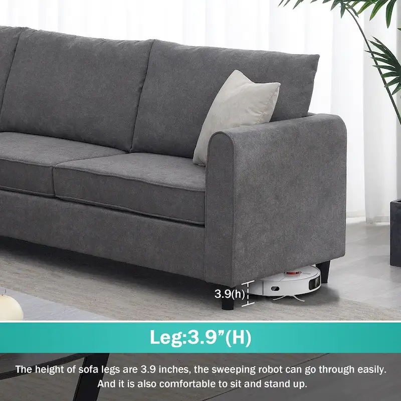 Modern 3-Piece Sectional Sofa, L Shape Upholstered Couch with 3 Pillows