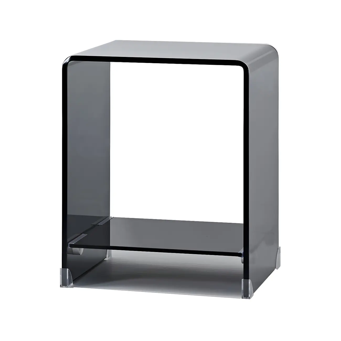 Stylish Clear Glass Nightstand with Open Shelf