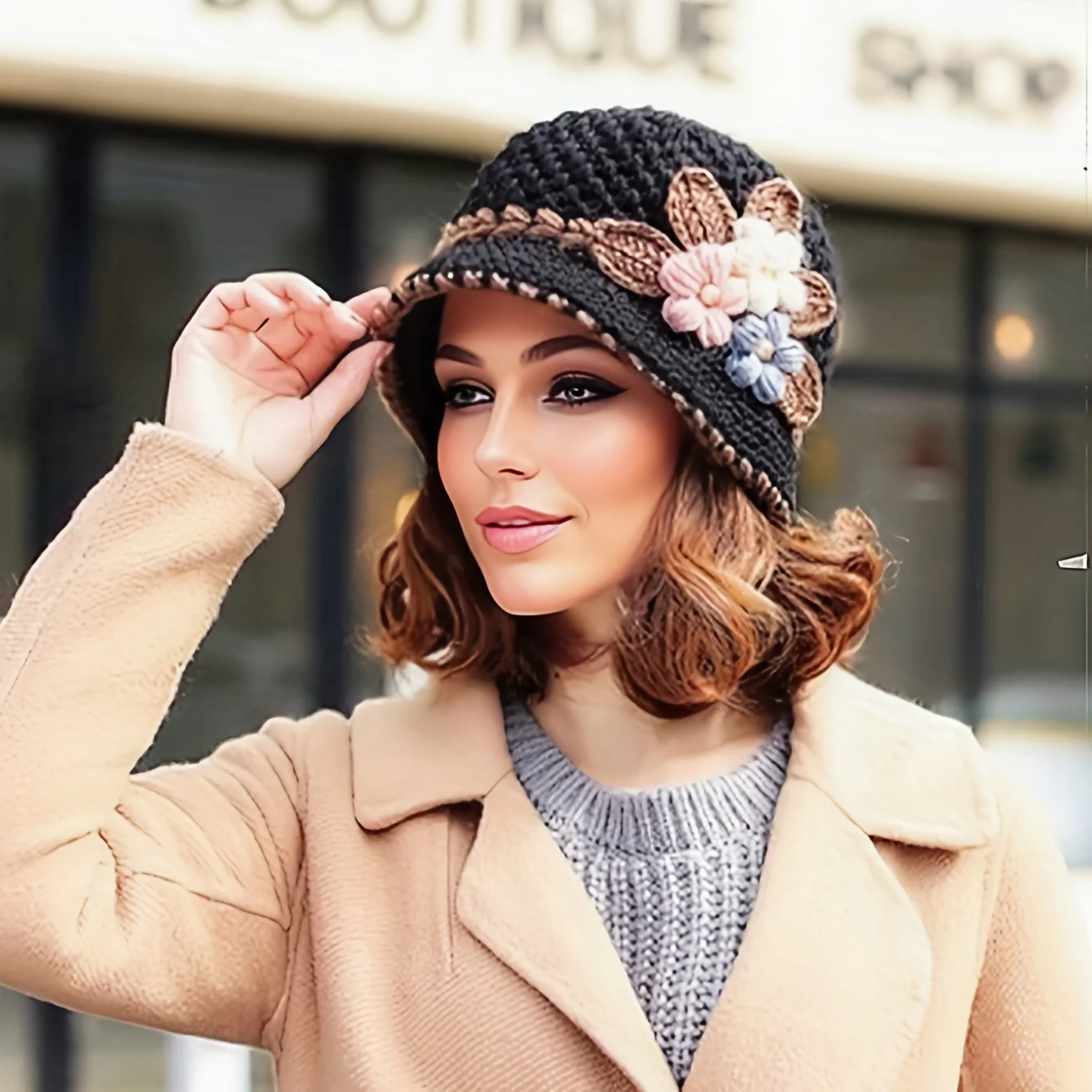 Elegant Floral Crochet Bucket Hat - Soft, Lightweight, Warm, and Breathable Fisherman Cap for Women - Perfect for Autumn and Winter Seasons - Deanwangkt