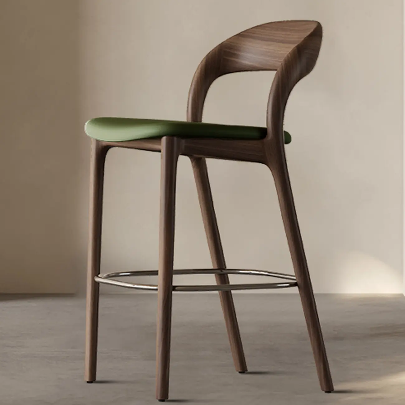 Mid-Century Modern Wood Faux Leather Bar Stool