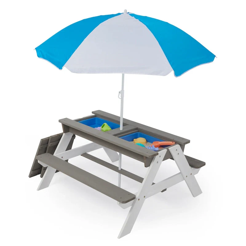 3-In-1 Kids Outdoor Wooden Picnic Table with Umbrella