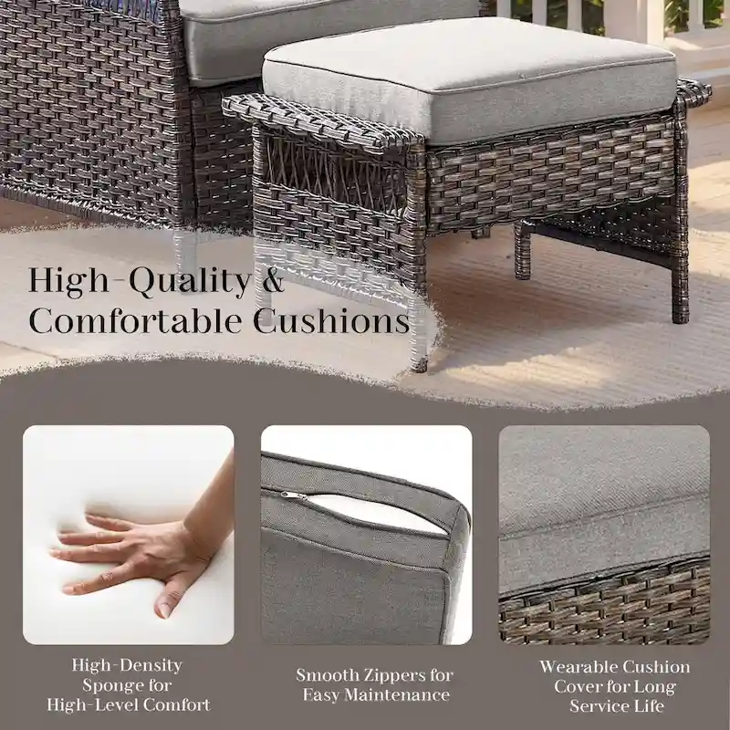 3-seat Sofa Patio Swivel Chair and Coffee Table, Ottoman - Brown