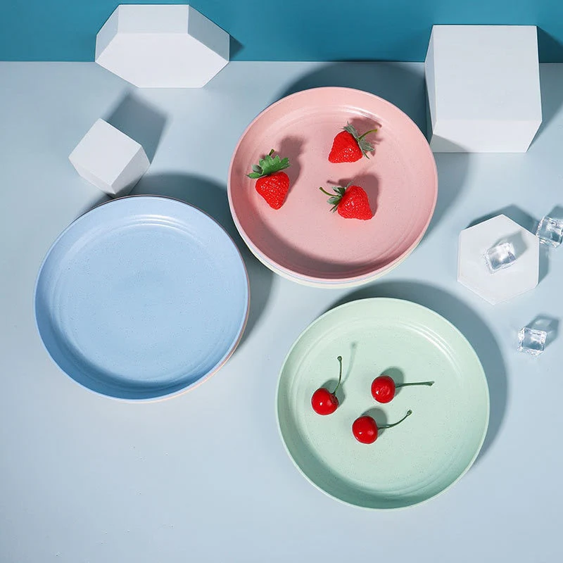 HULIANFU Kitchen Plastic Plates Wheat Straw Food Sauce Dish Taste Board Snack Fruit Plates Round Household Dishes Modern Dinner Plates - Deanwangkt
